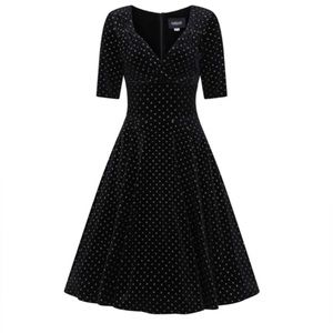 Black Velvet and gold Pinup Style Swing Dress